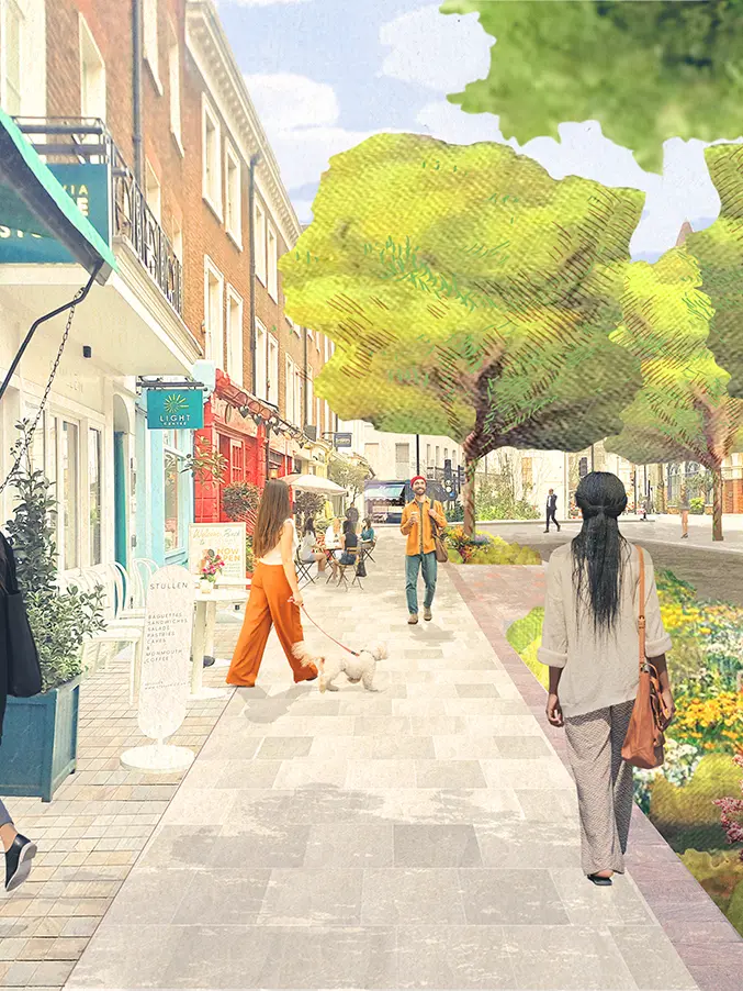 Artist's impression of Eccleston Street with plants and greening